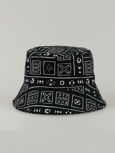 Satin Lined Printed Bucket Hat in Black
