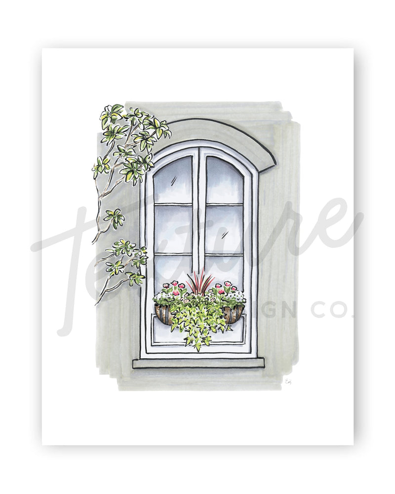 Flower Box Print of Grey House with Magnolia Tree