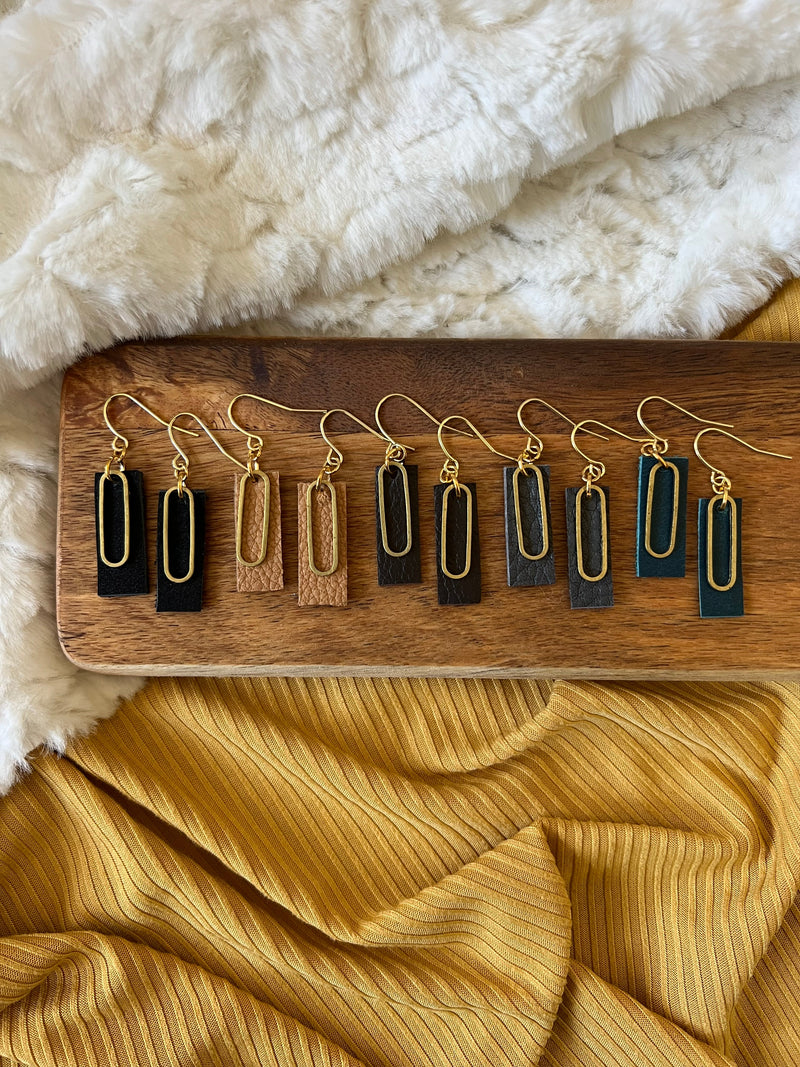 Paper Clip Leather Earrings