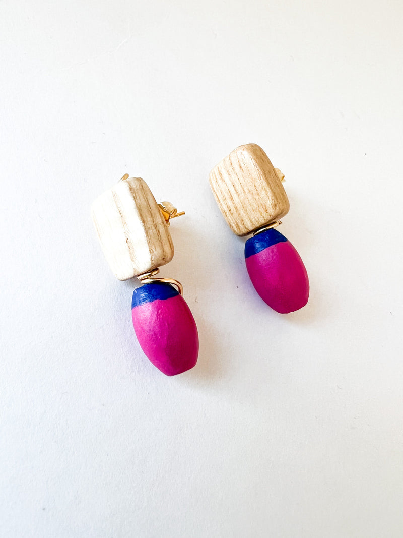 Navy and Magenta Hand Painted Post Earrings