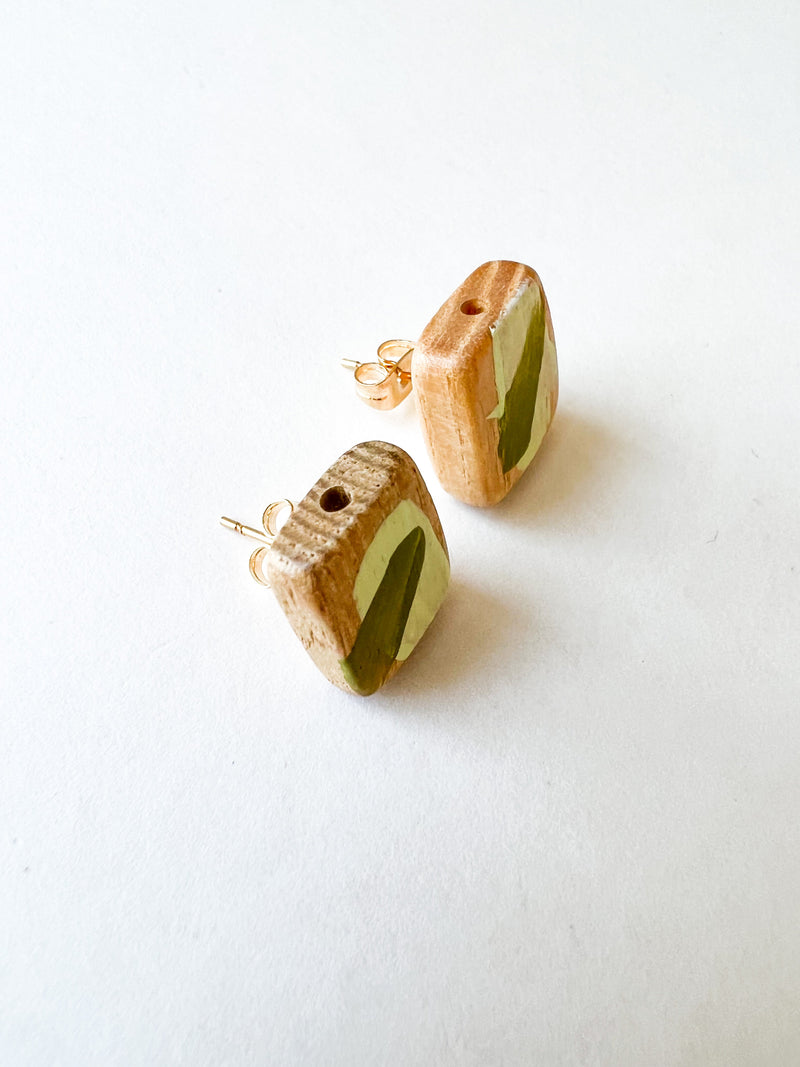 Hand Painted Olive and Pistachio Post Earrings
