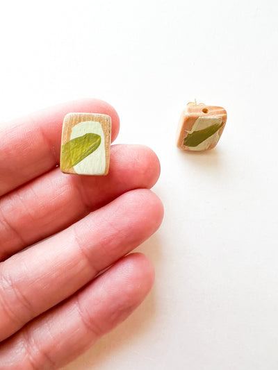 Hand Painted Olive and Pistachio Post Earrings