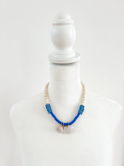 Cobalt Blue Mixed Shell Charm Necklace