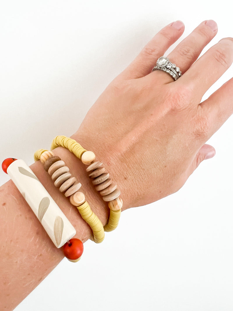 Coral and Sunny Yellow Clay Bracelet