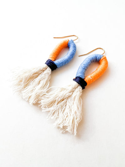 Tangerine and Sky Blue Wrapped Cotton Drop Earring
