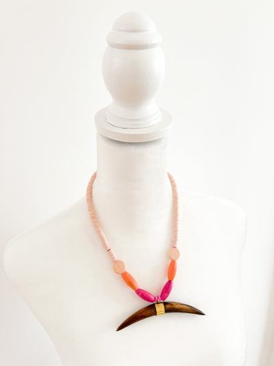 Hand Painted Pink Color Block Pendant Necklace