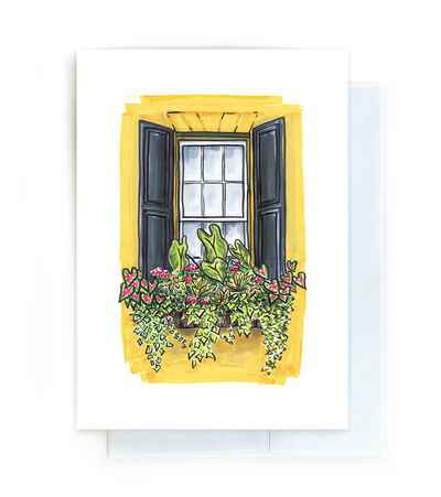 Flower Box Greeting Card - Yellow House