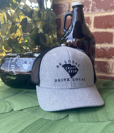 Be Loyal, Drink Local Craft Beer Trucker Hat Grey Heather/Black with Mesh Backing