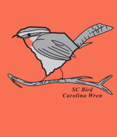 SC State Bird Carolina Wren, Onesie in Vintage Orange