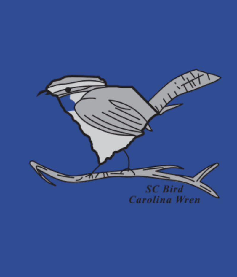 SC State Bird Carolina Wren, Onesie in Vintage Royal