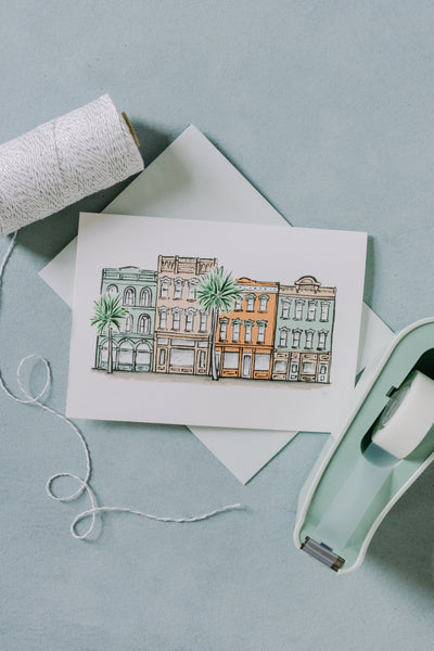 Sherbet Painted Streets - The Downtown Folded Greeting Card