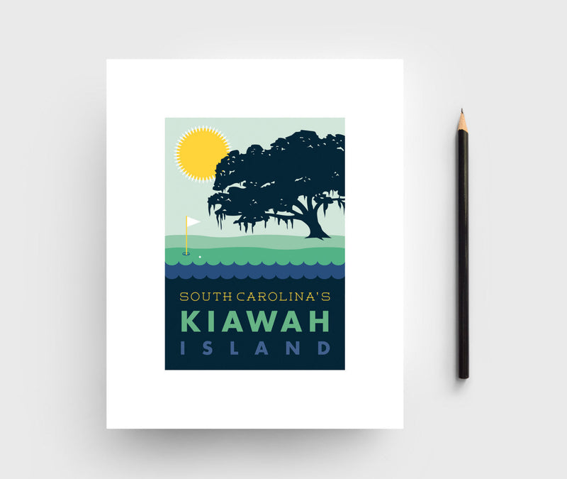 Kiawah Island Graphic Print with Oak Tree and Golf